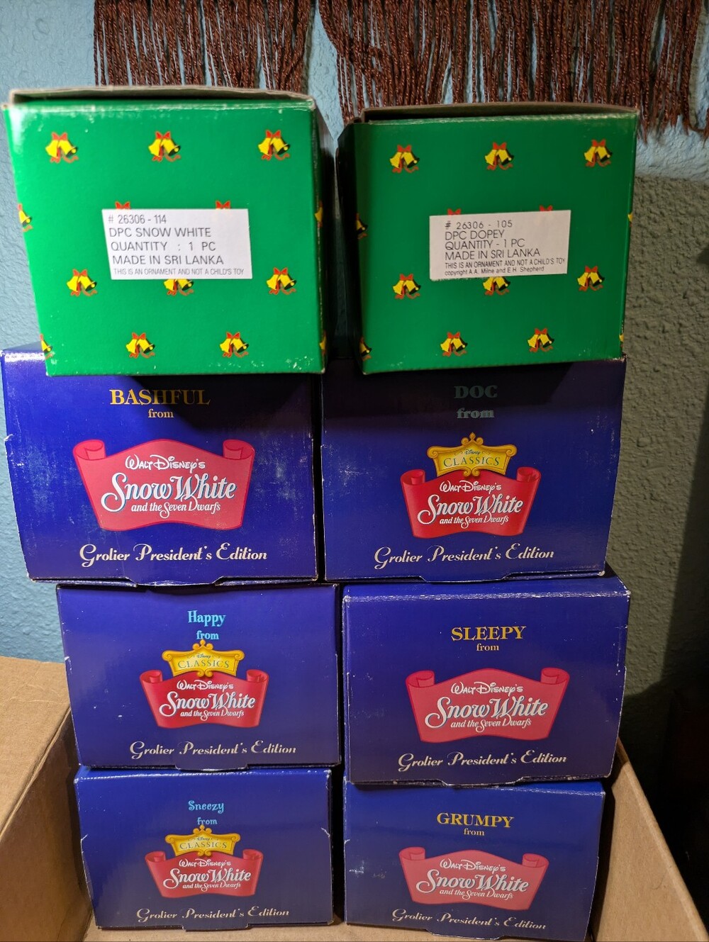 Vintage Disney Grolier Presidents Edition Snow White & Seven Dwarfs Ornaments
